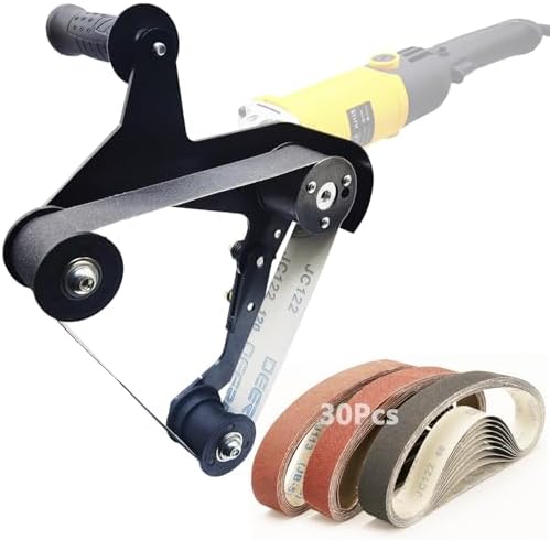 Belt Sander Adapter for Angle Grinder,Pipe Tube Polishing Sanding Attachment, US 5/8-11 Thread,Professional Polishing Tool for Rust Removal,Metal Working,Woodworking(30Pcs Sanding Belts).