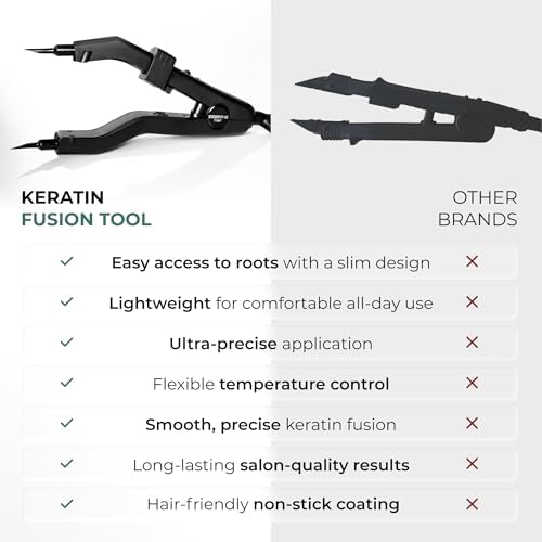 Professional Keratin Fusion Tool for Hair Extensions – Slim Long Heating Plates, Adjustable Temperature, Rapid Heat-UP, Seamless Fusion, Root Access, Salon-Quality Keratin Glue Gun (Black)