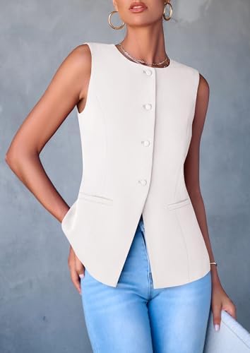 PRETTYGARDEN Women Tailored Suit Vest Business Casual Tops