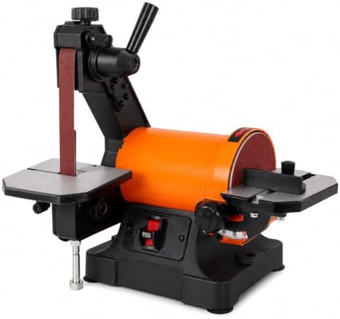 1x30 Inch Bench Belt Disc Sander, Benchtop Belt Sander with 5 Inch Disc, Adjustable Work Table, Quick Release Belt Change, Dual Dust Ports & Miter Gauge for Woodworking Metal Sanding