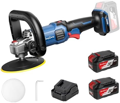 Dong Cheng 20V Brushless Cordless Polisher, Includes 2 x 4.0Ah Batteries, 500-3000RPM Buffer Polisher, 6-Speed with 6" Car Polisher Pad, Rotary Polisher for Car Detailing & Polishing.