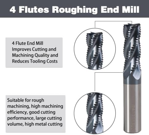 1/2" 4 Flute Roughing End Mill AlTiN Coated Carbide, 5Pcs