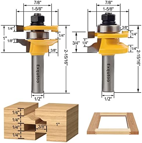 Exqutoo 3PCS 1/2" Shank Router Bit Set