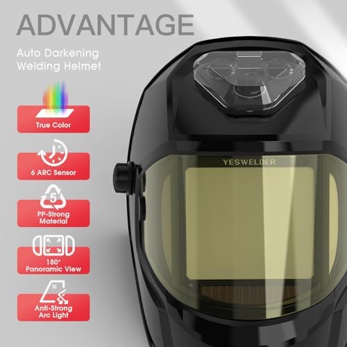 YESWELDER 180 Panoramic Welding Helmet with 6 Arc Sensors