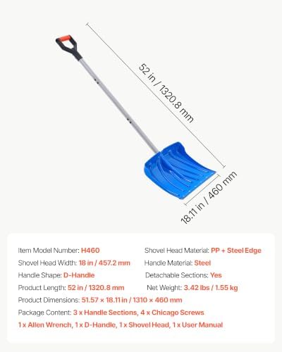 VEVOR 18" Poly Snow Shovel Pusher for Driveway 55” Height