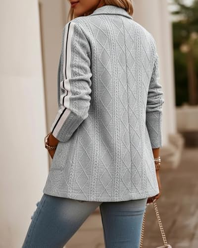 CHICME Women's Argyle Cable Jacquard Tape Sleeve Button Work Travel Blazer