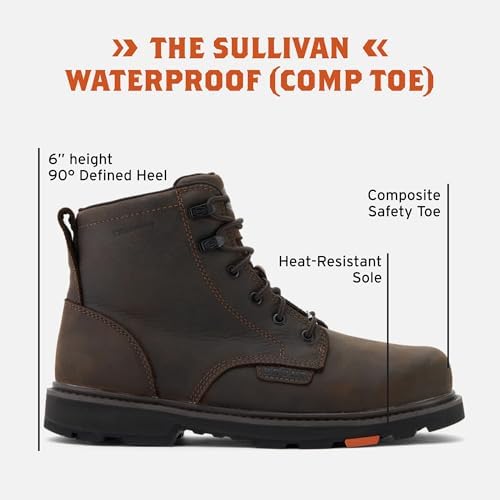 BRUNT Sullivan (Comp Toe) - 6" Waterproof Composite Toe Work Boot - EH Rated - Slip + Oil Resistant - Heat-Resistant Sole - 90-Degree Heel - Adjustable