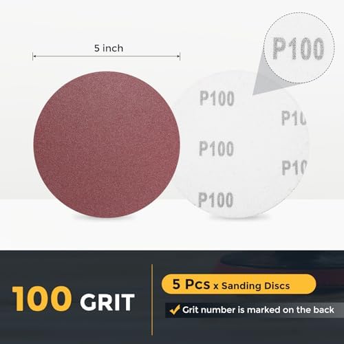 HARFINGTON 5 Pcs 5 Inch Sanding Discs 100 Grit Red Aluminum Oxide