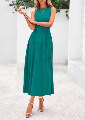 PRETTYGARDEN Women's Summer Pleated Midi Work Dress