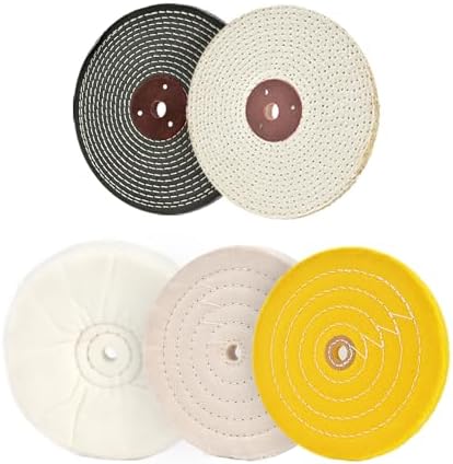SCOTTCHEN 8 inch Buffing Polishing Wheel Soft(60 Ply) Fine（60 Ply） Medium（40 Ply） Coarse（3/5 in Thick） Rough（3/5 in Thick） Polish Pad for Bench Grinder with 5/8" Arbor Hole 5 Pcs