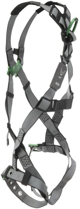 MSA V-FIT Standard Safety Harness - Polyester & Nano-Technology Treated Web Full Body Harness Back, Shoulder Padding, Gray