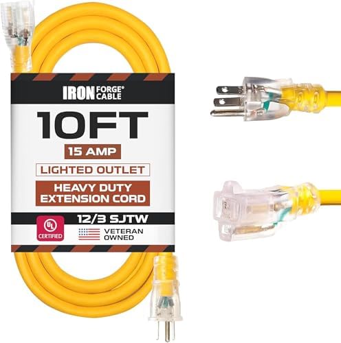 Iron Forge Cable 12 Gauge Heavy Duty Extension Cord, 10 Ft - Yellow SJTW