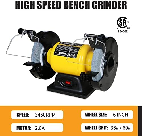 Woodskil 6" 1/2HP High Speed Bench Grinder for sharpening,CSA Listed