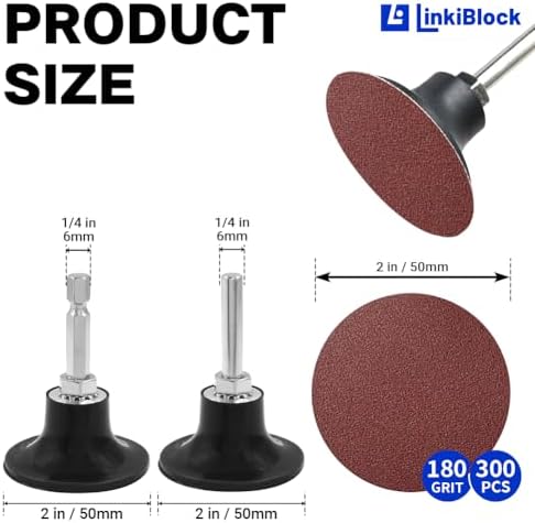 300Pcs 2 inch R-Type Quick Change Aluminum Oxide Surface Conditioning Sanding Discs Set 180 Grit with Adapter & Backing Pad