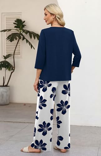 WIHOLL Two Piece Sets for Women 3/4 Length Sleeve Lounge Sets Summer Spring Vacation Travel Outfits Fashion Clothing