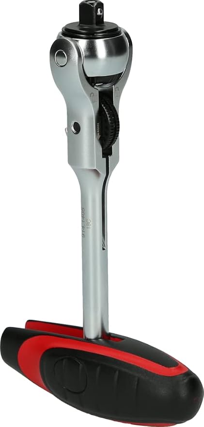 KS TOOLS - 914.1405-E - 1/4" modifix Ratchet with Swivel Head and T-Handle - 72 Teeth - Satin Chrome Finish - Chrome Vanadium