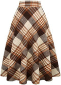 IDEALSANXUN Womens Plaid Wool Skirts Elastic Waist A-Line Pleated Tartan Long Skirts