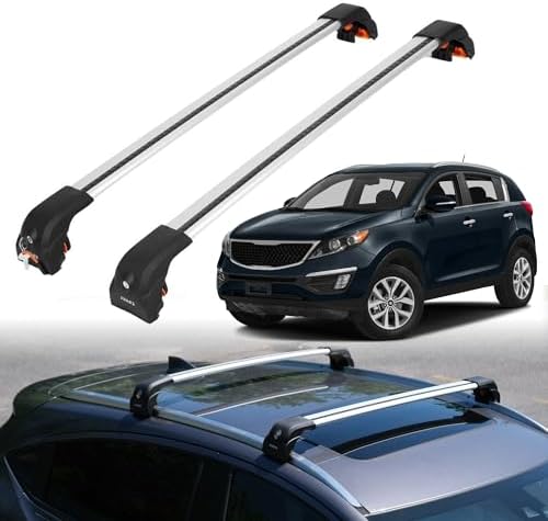 ERKUL Heavy Duty Roof Rack Cross Bars for Kia Sportage 2011-2016 | Upgraded Aero Aluminum Crossbars with Smart Clamp System | Compatible with Flush Rails - Silver
