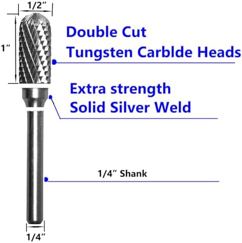 Carbide Burr Set 1/4" Shank SC-5 Die Grinder Bits Tungsten Double Cut Burr Bits (1/2" Cutter Dia X 1" Cutter Length) for Die Grinder Kits Metal Grinding Drilling Polishing (3pcs)