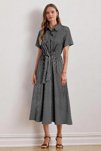 Newshows Women's Work Business Casual Outfits Tie Waist Midi Shirt Dress