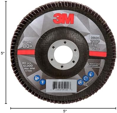 3M Flap Disc 769F, Type 29, 80+, 5 in x 7/8 in, High Performance Abrasive, Ceramic Precision-Shaped Grain Grinding and Finishing Disc, Carbon Steel, Stainless Steel