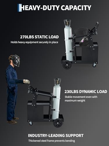 Garvee Welding Cart with 4 Drawers Utility Cart on Wheels for MIG Welder TIG Welder and Plasma Cutter, Heavy Duty Storage 360° Rolling Welding Trolley, Welders Tool Kit Cart, Black