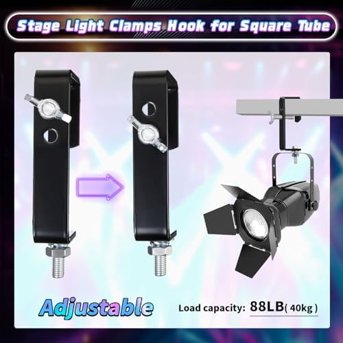 Zonon 4 Pack Square Tube Truss Clamp Hook, Heavy Duty Stage Light Clamp for Square Truss 40-60mm OD, Galvanized Iron DJ Light Holder for Moving Head Par Spotlight, 88 Lbs / 40kg Load (Black)