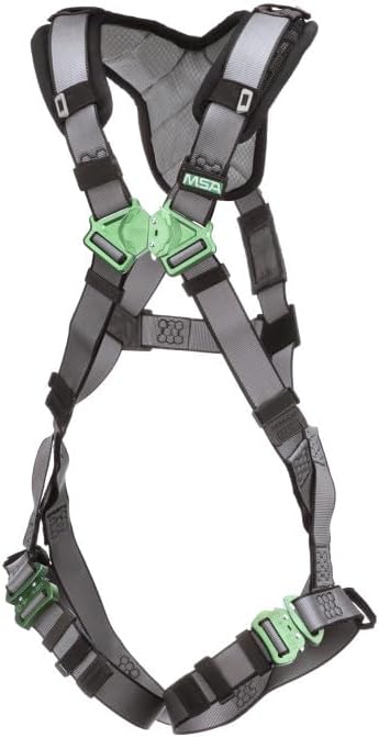 MSA V-FIT Standard Safety Harness - Polyester & Nano-Technology Treated Web Full Body Harness Back, Shoulder Padding, Gray