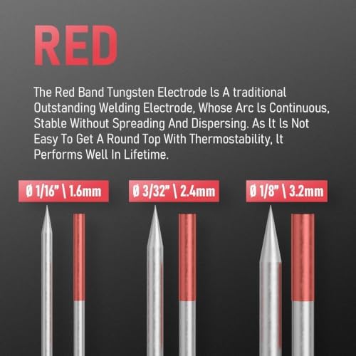 YESWELDER TIG Tungsten Electrode Pre-Sharpened Welding Tungsten 1/8" x 7" (Red, WT20/EWTh-2) 10-pk