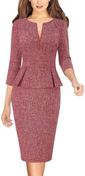 VFSHOW Womens Work Business Office Front Zipper Peplum Church Sheath Dress