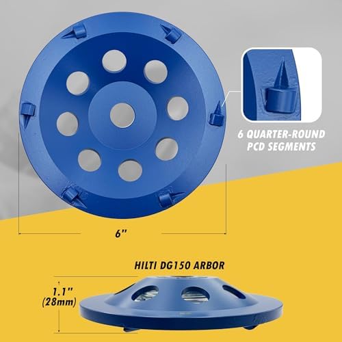 6" PCD Grinding Wheel for Epoxy, Glue, Mastic Removal, 6 PCD Segments