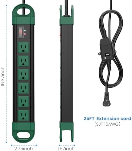 HHSOET GFCI Outdoor Power Strip Weatherproof IPX6 Waterproof, Green 25FT