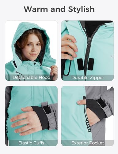 wantdo Girls Winter Ski Coat Fleece Snowboarding Jacket Waterproof 10000mm