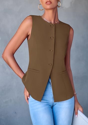 PRETTYGARDEN Women Tailored Suit Vest Business Casual Tops