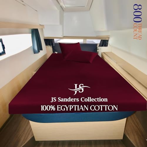 JS Sanders XL V Berth Boat Sheet 3 Pcs 600 TC Egyptian Cotton,Burgundy
