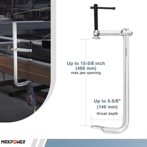 MAXPOWER Thick Rail F Clamp, 15-3/4" Opening, 5-5/8" Throat