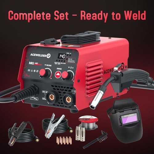 140A Flux Core MIG Welder,3 in 1 Gasless MIG Stick Lift TIG With Helmet