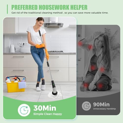 YKYI Electric Spin Scrubber, Cordless Power Cleaning Brush with Long Handle