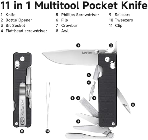 NexTool Knight K30 Multitool, 11-in-1 Folding Tool (2.76'' Blade, 10 Bits)