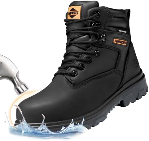 NINGO Waterproof Steel Toe Work Boots for Men, EH Rated, Puncture Proof