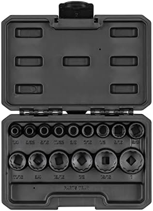 TEKTON 3/8 Inch Drive Impact Socket Set, 15-Piece | SID91304 | (1/4 - 1 in.), Shallow, 12-Point, Case