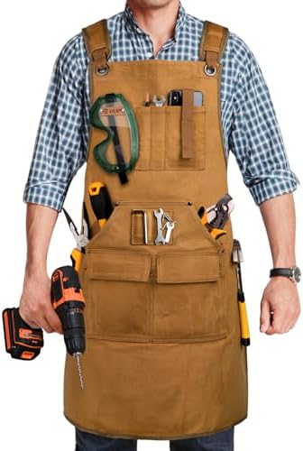 Woodworking Apron for Men, Shop Apron Bib Work Apron with 9 Tool Pockets
