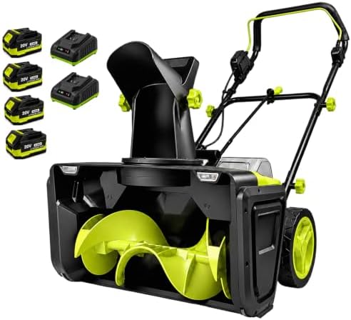 80V Cordless Snow Blower, 20 Inch Brushless Battery Snow Blower with 4×20V 4.0Ah Batteries & 2 Chargers, Up to 60 Min Total Runtime, 10 Inch Clearing Depth, 180° Rotating Chute, Dual LED