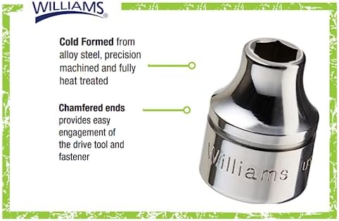 Williams JHWB-608 3/8-Inch Drive Shallow SAE 6 Point Socket, 1/4-Inch, High-Polished Chrome Finish