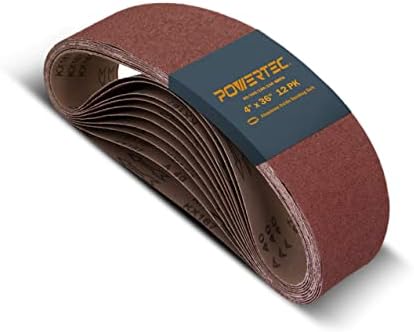 POWERTEC 12PK 4x36 Sanding Belts, 3 Each of 60/100/180/240 Grits Aluminum Oxide, 4 x 36 Inch Sanding Belts for Benchtop Belt and Disc Sander, Belt Sandpaper for Woodworking, Metalworking (11011-4)