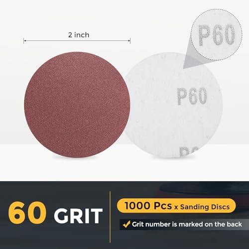 HARFINGTON 1000 Pcs 2 Inch Sanding Discs 60 Grit Red Aluminum Oxide