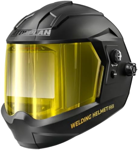 Auto Darkening Welding Helmet 180° Panoramic View True Color Welding Hood, 1/1/1/1 Optical Clarity, Rechargeable Battery, Durable Nylon Shell, Wide Shade Range for MIG TIG Stick ARC Grinding