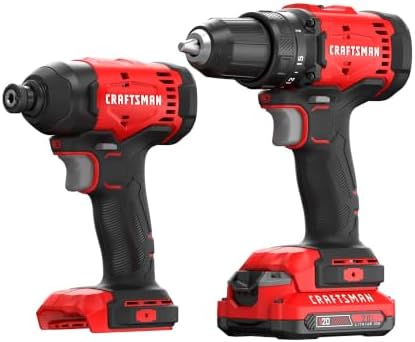 CRAFTSMAN V20 Cordless Drill Set and Impact Driver, Includes 2Ah Battery and Charger, Power Tool Set with 1700 RPM 1/2 In. Power Drill, 1800 Torque 1/4 In. Impact Screwdriver, LED (CMCK201D1)