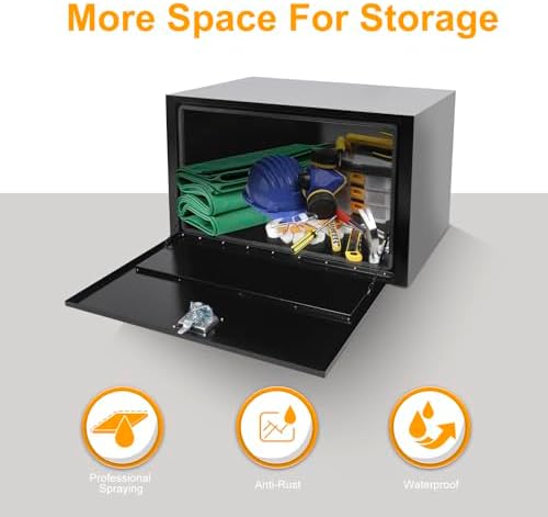Underbody Truck Box Steel Storage Tool Box,36" L x 23" W x 23" H Tool Chest Organizer w/Lock and Keys For Pickup,Truck Bed, RV, Trailer,Heavy Duty Waterproof Blac box