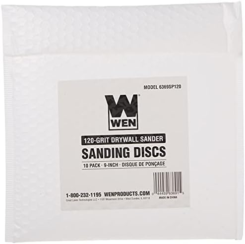 WEN 6369SP120 120-Grit Hook and Loop 9-Inch Drywall Sander Sandpaper, 10-Pack